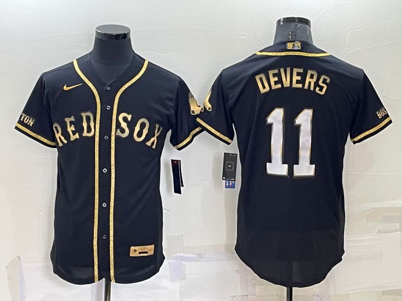 Men Boston Red Sox 11 Devers Black Gold Elite 2022 Nike MLB Jersey